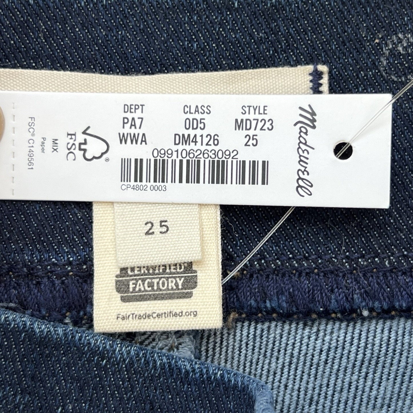 NWT Madewell Sz 25 Pull On Skinny Leg Jean MD723 Stretch High Rise Dark Shaping