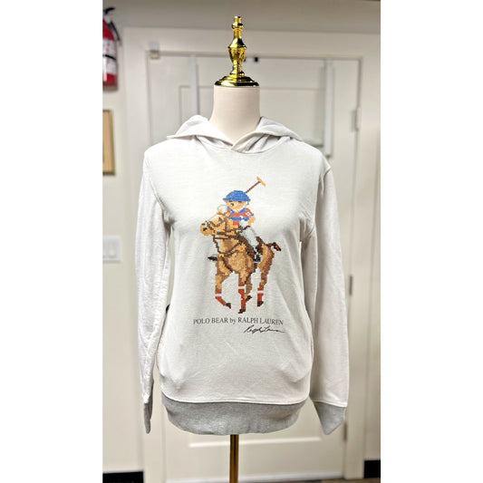 Polo Ralph Lauren Hooded Sweatshirt White Iconic Polo Bear Graphic Size Small