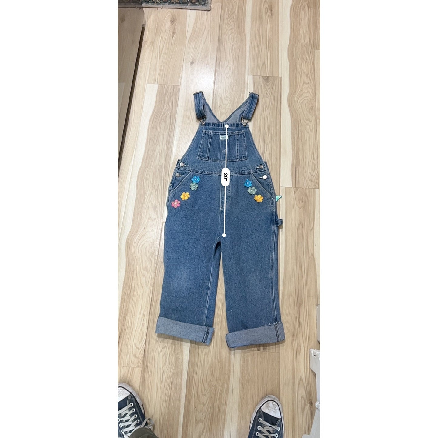 Vintage Oshkosh B'gosh Girls Lg 12/14 Denim Blue Jean Bib Overalls Floral