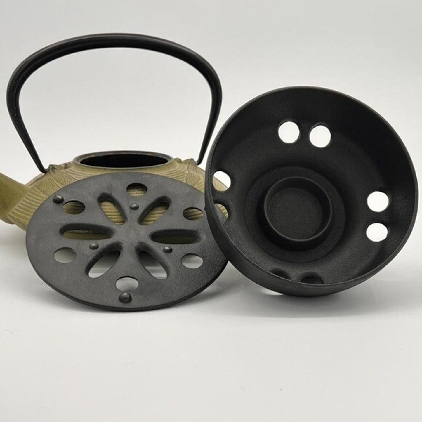 Miya Green Dragonfly Cast Iron Tea set w/ cast iron teapot 2 cups & warming pot