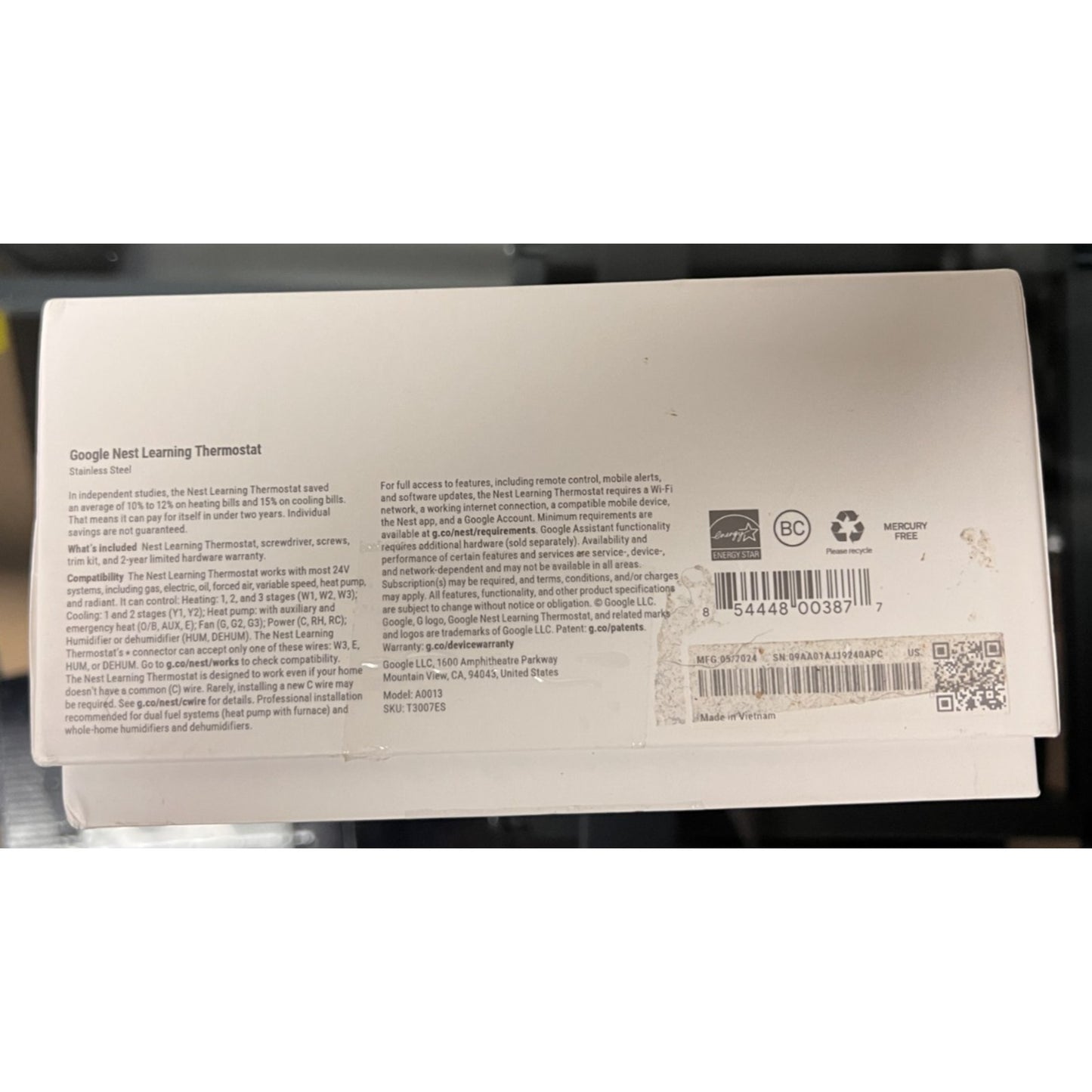 Google Nest 2nd Generation Learning Programmable Smart Thermostat - Not tested