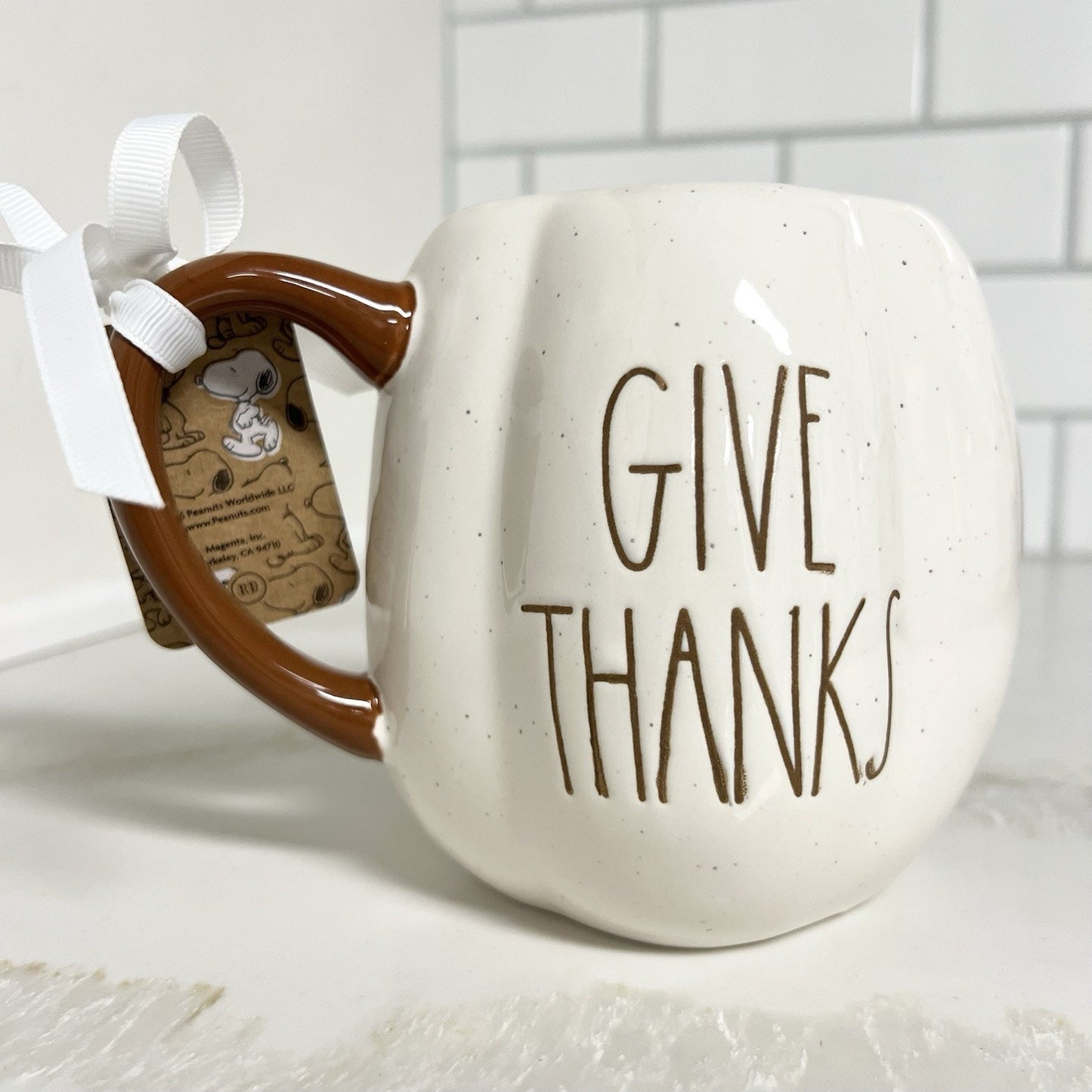 Rae Dunn x Peanuts 3D Mug Snoopy Woodstock Pilgrim “Give Thanks” Thanksgiving