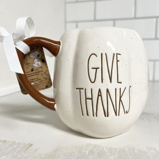 Rae Dunn x Peanuts 3D Mug Snoopy Woodstock Pilgrim “Give Thanks” Thanksgiving