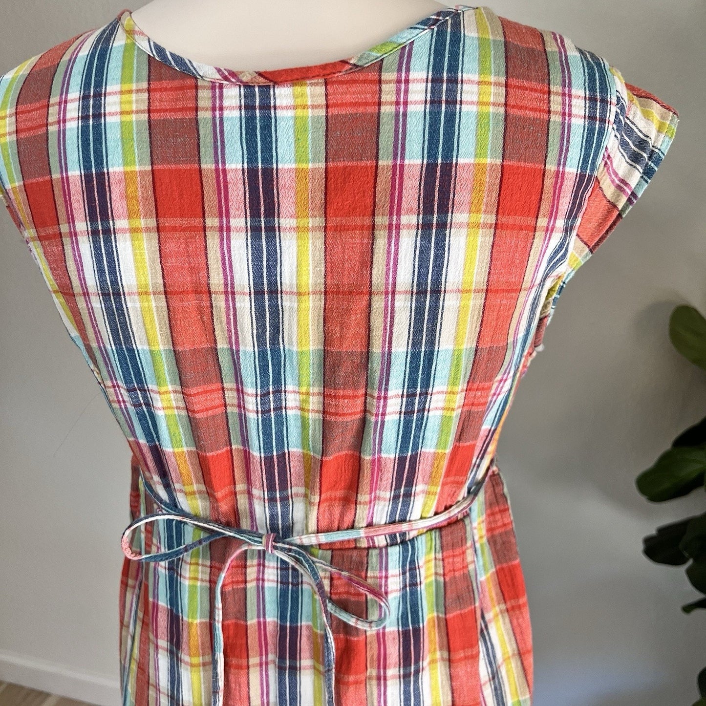 Eddie Bauer (10) Colorful Plaid Lined 100% Cotton Retro Midi Preppy Summer Dress