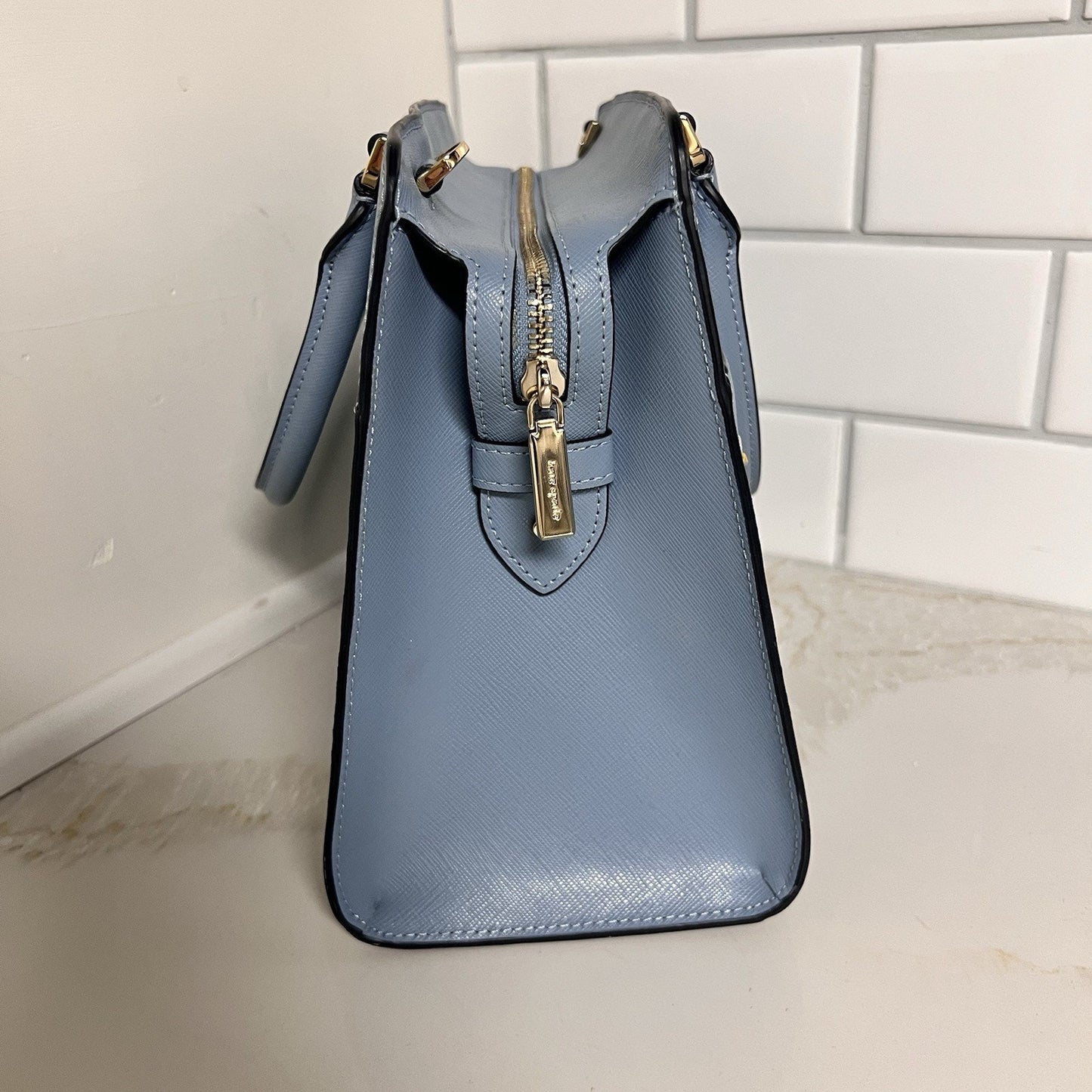 Kate Spade Madison Medium Crossbody Satchel Embroidered Floral Blue Leather
