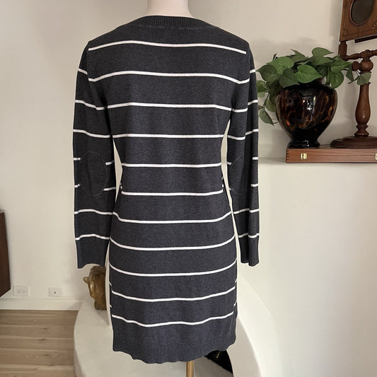 Banana Republic L Striped Midi Sweater Dress Cotton/Angora Elbow Patch Preppy