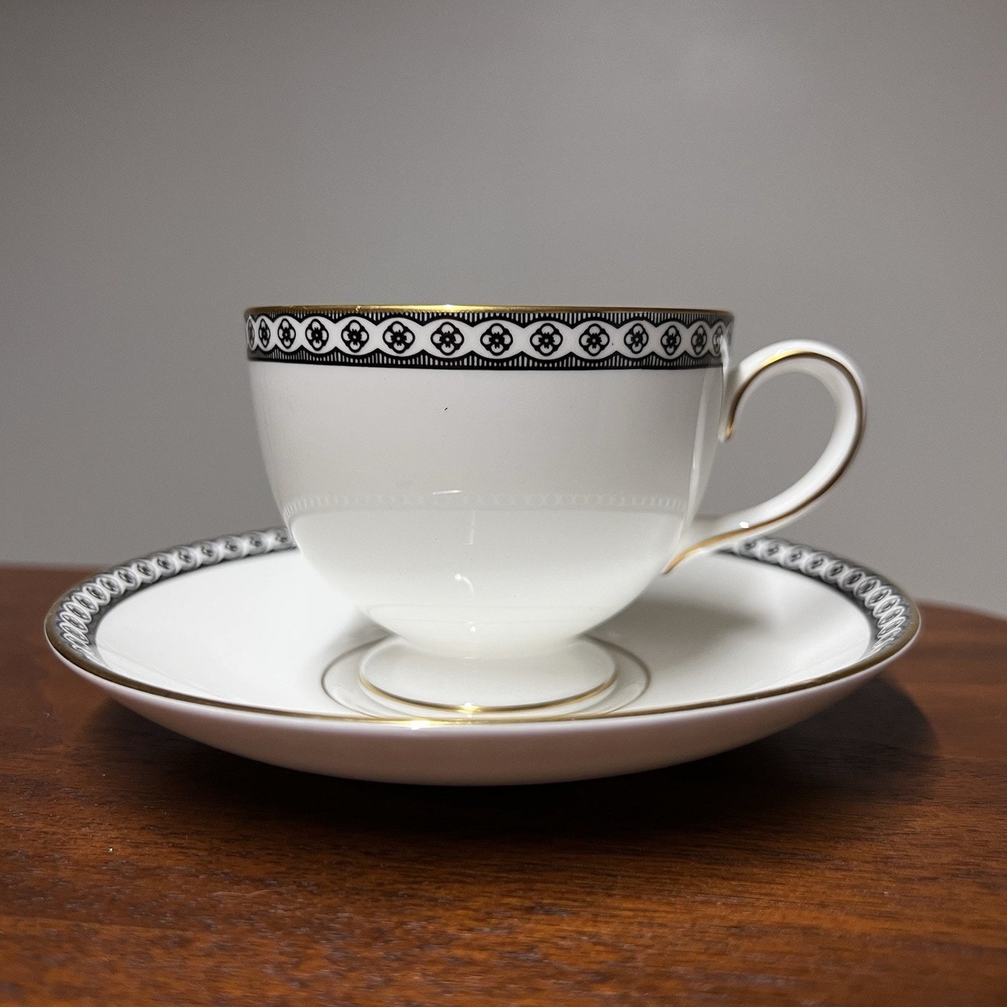 Wedgwood Ulander Black Tea Cup & Saucer Gold Trim Bone China