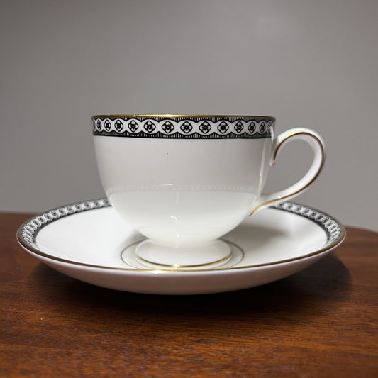 Wedgwood Ulander Black Tea Cup & Saucer Gold Trim Bone China