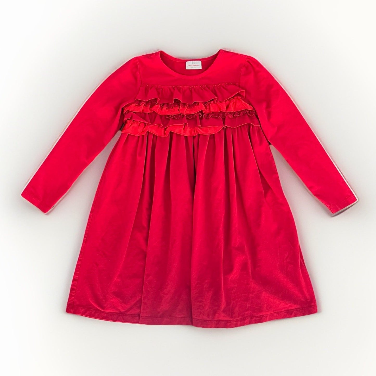 Hanna Andersson 130 (8T) Red Ruffle Kids Girls Dress Cotton Crochet Long Sleeve
