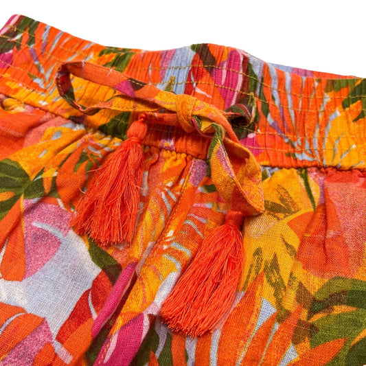 C&C California Linen Shorts (S/28”) Floral Tropical Crochet Trim Fringe Tassel