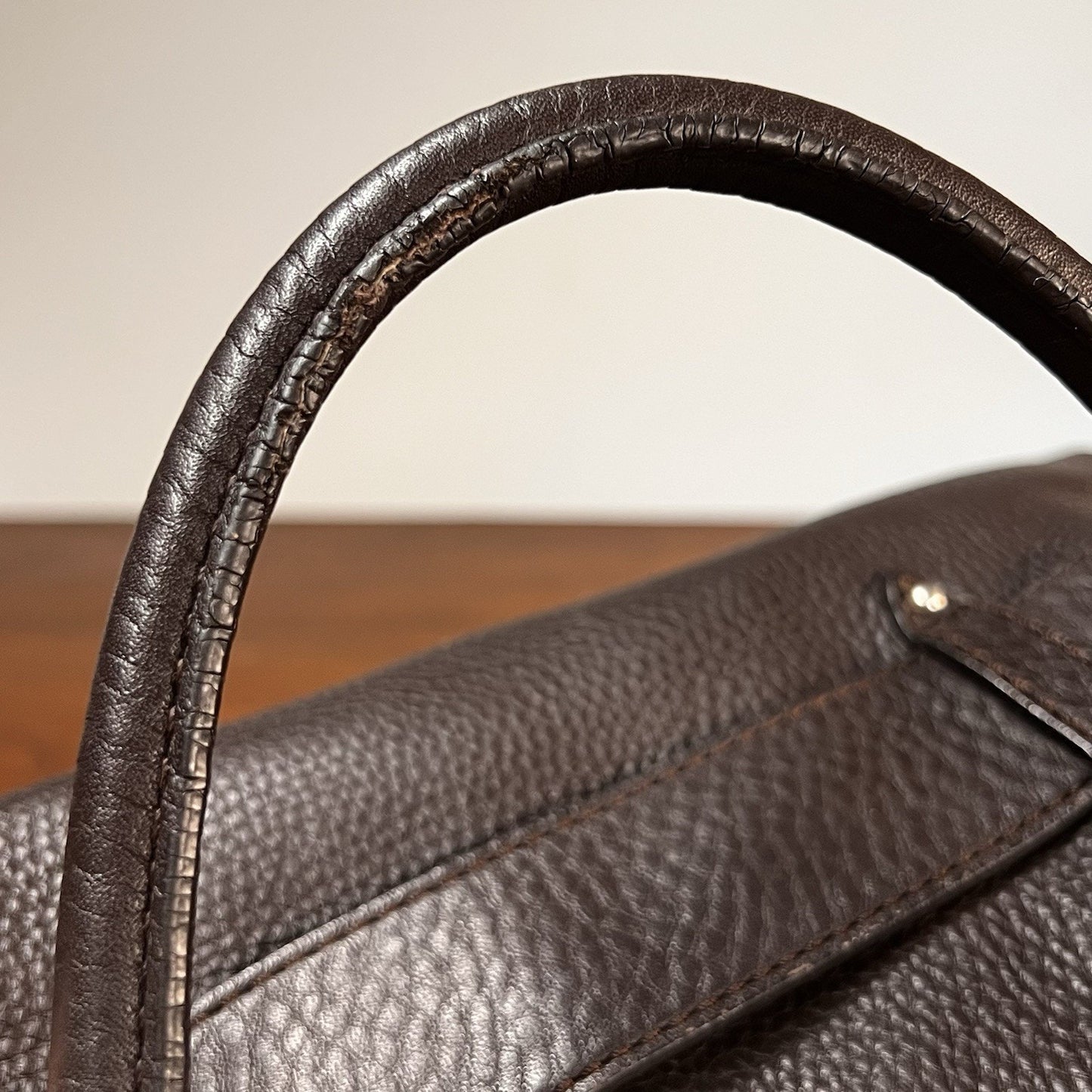 $400 Cole Haan Belted Brown Pebbled Leather Tote Satchel Shoulder Bag Purse