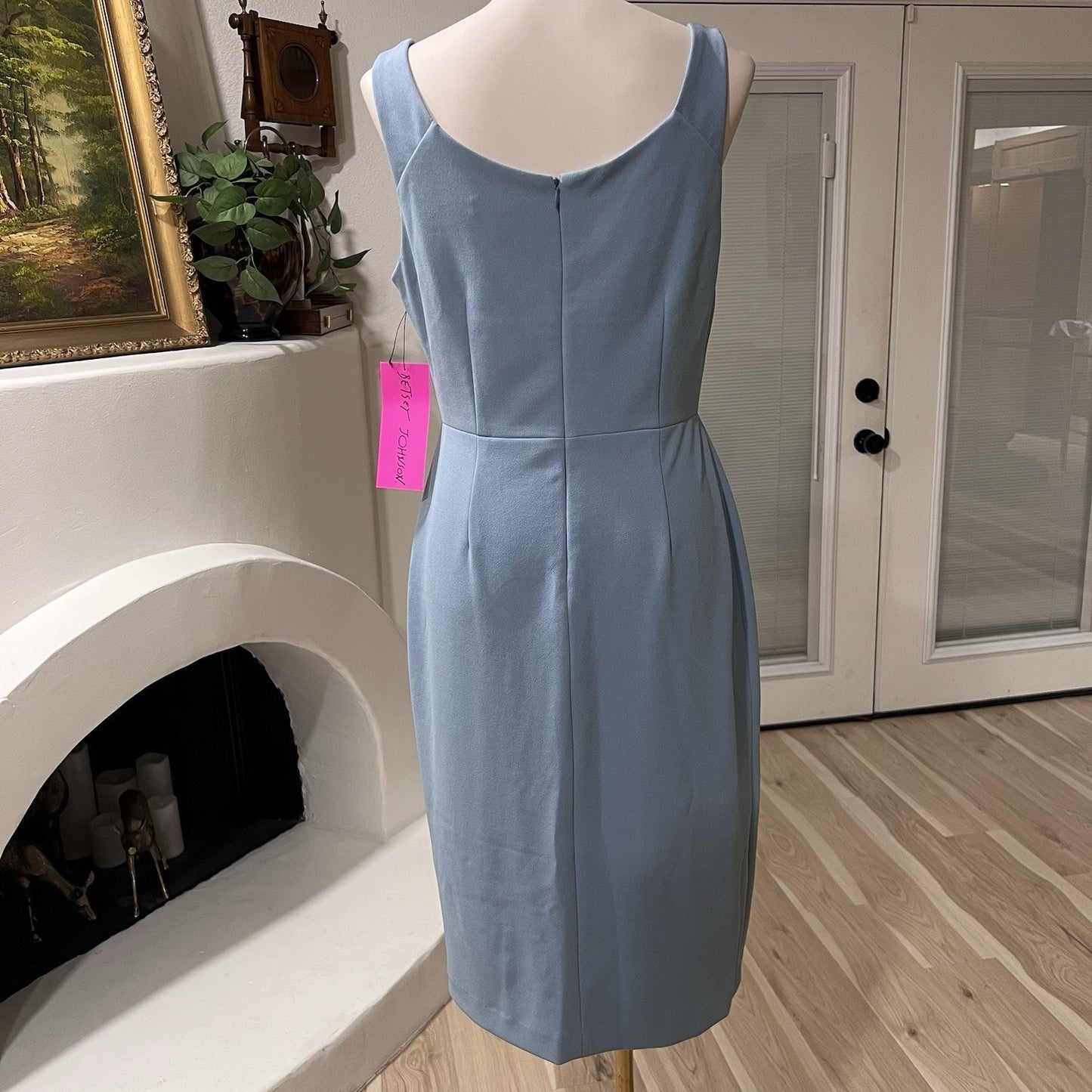 NWT Betsey Johnson (8) Scoop Neck Sleeveless Crepe Midi Blue Dress Classic