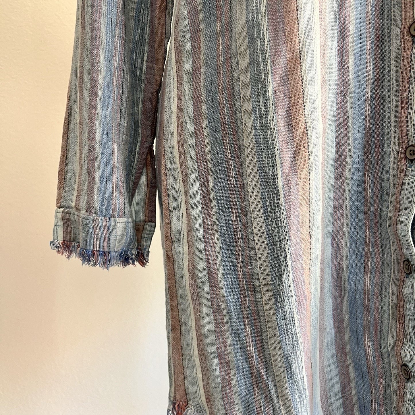 Cloth & Stone (S) Button Down Chambray Linen Blend Shirt Dress Raw Hem Coverup