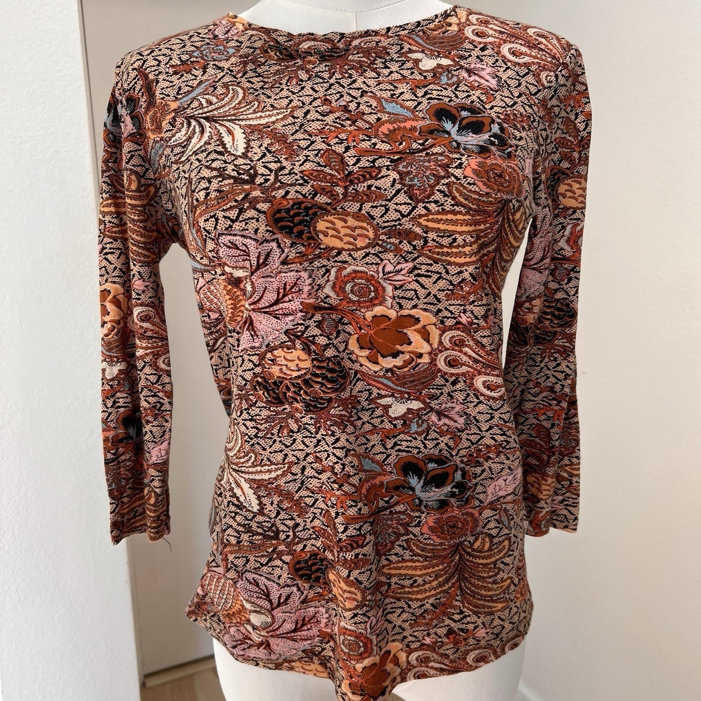 Ulla Johnson 3/4 Sleeve Top (S) Wheat Flowers 100% Cotton Luxe Chic Romantic