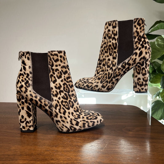 Sam Edelman 8.5M Case Chelsea Bootie Slip On Calf Hair Leopard 4” Block Heel
