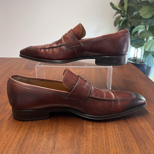 Magnanni Walden 11M Slip On Penny Loafer 15447 Mahogany Leather Dress Shoe