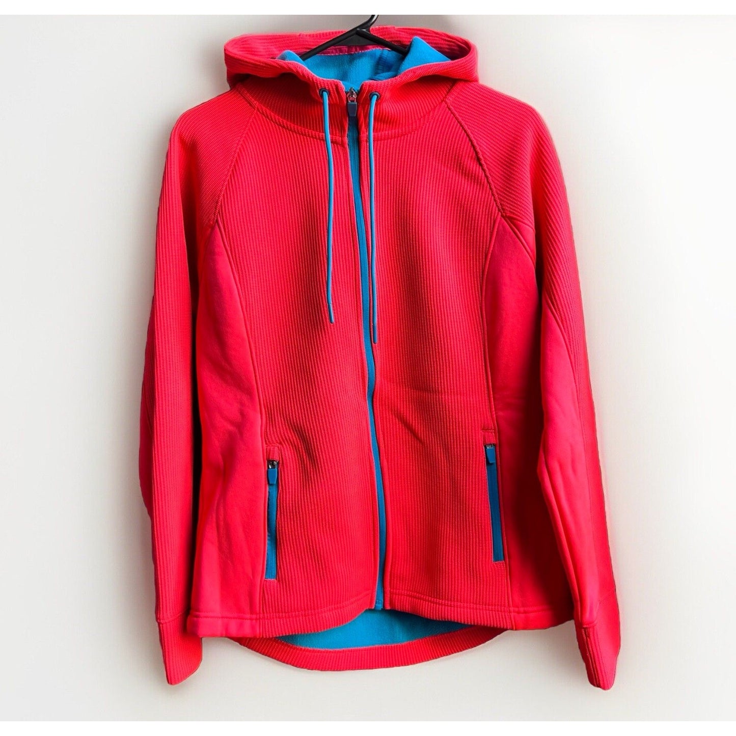 Swiss Tech Fleece Lined Women’s Coat Jacket (L) 12/14 Glow Neon Hood Full Zip