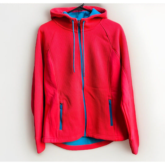 Swiss Tech Fleece Lined Women’s Coat Jacket (L) 12/14 Glow Neon Hood Full Zip