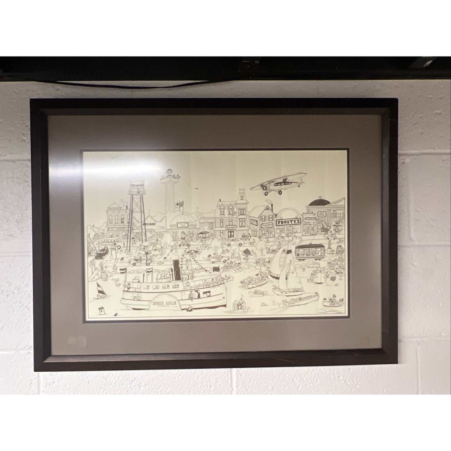 Vintage Signed Illustration of Put-in-Bay Ohio - Artist Name Unclear
