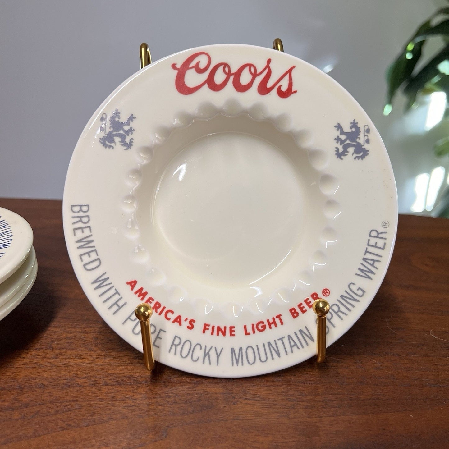 Set of 4 V Coors Ashtray 6" Ceramic Barware Beer Advertising 60s Collectible