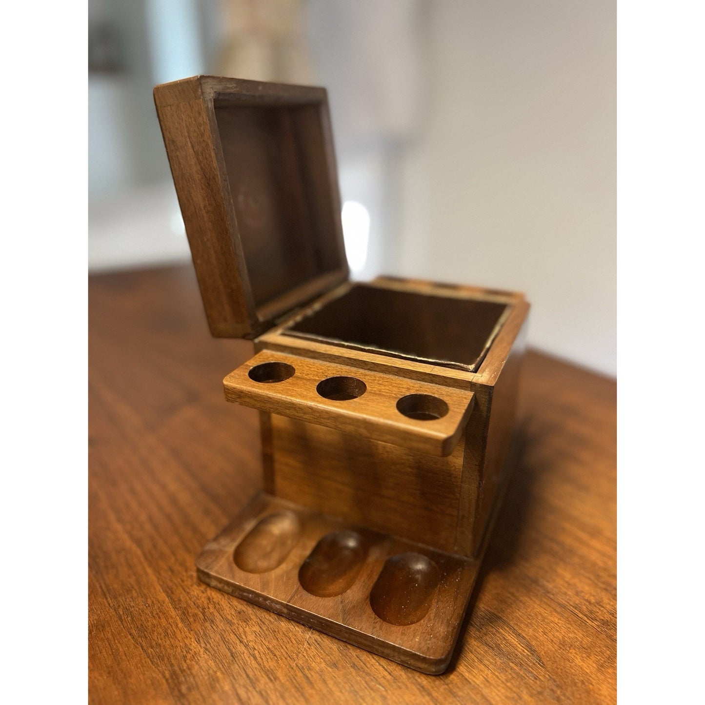 Vintage Decatur Industries Walnut Wood 6 Tobacco Pipe Stand Display Humidor