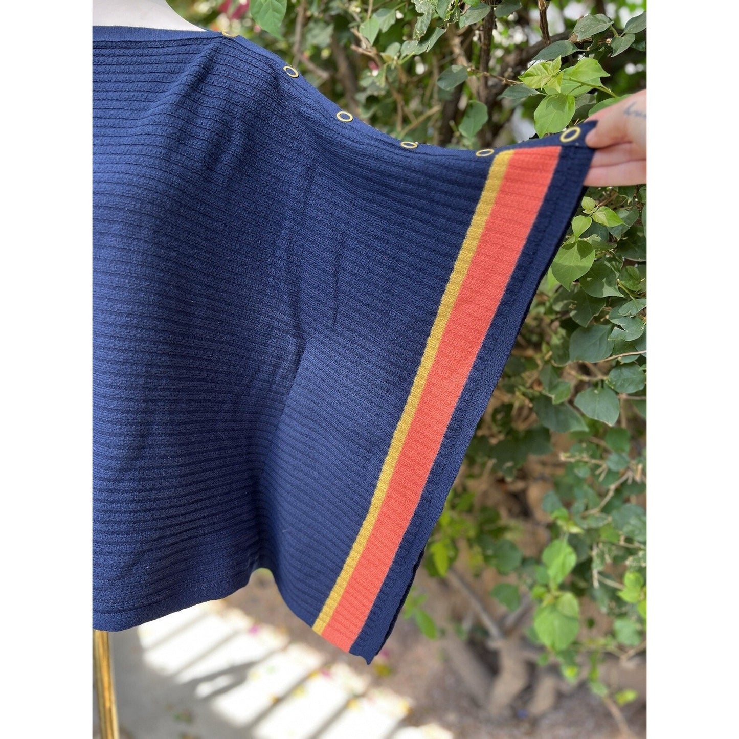 XS/S Trina Turk 100% Merino Wool Knit Poncho Off Shoulder Drape Sleeve Colorful
