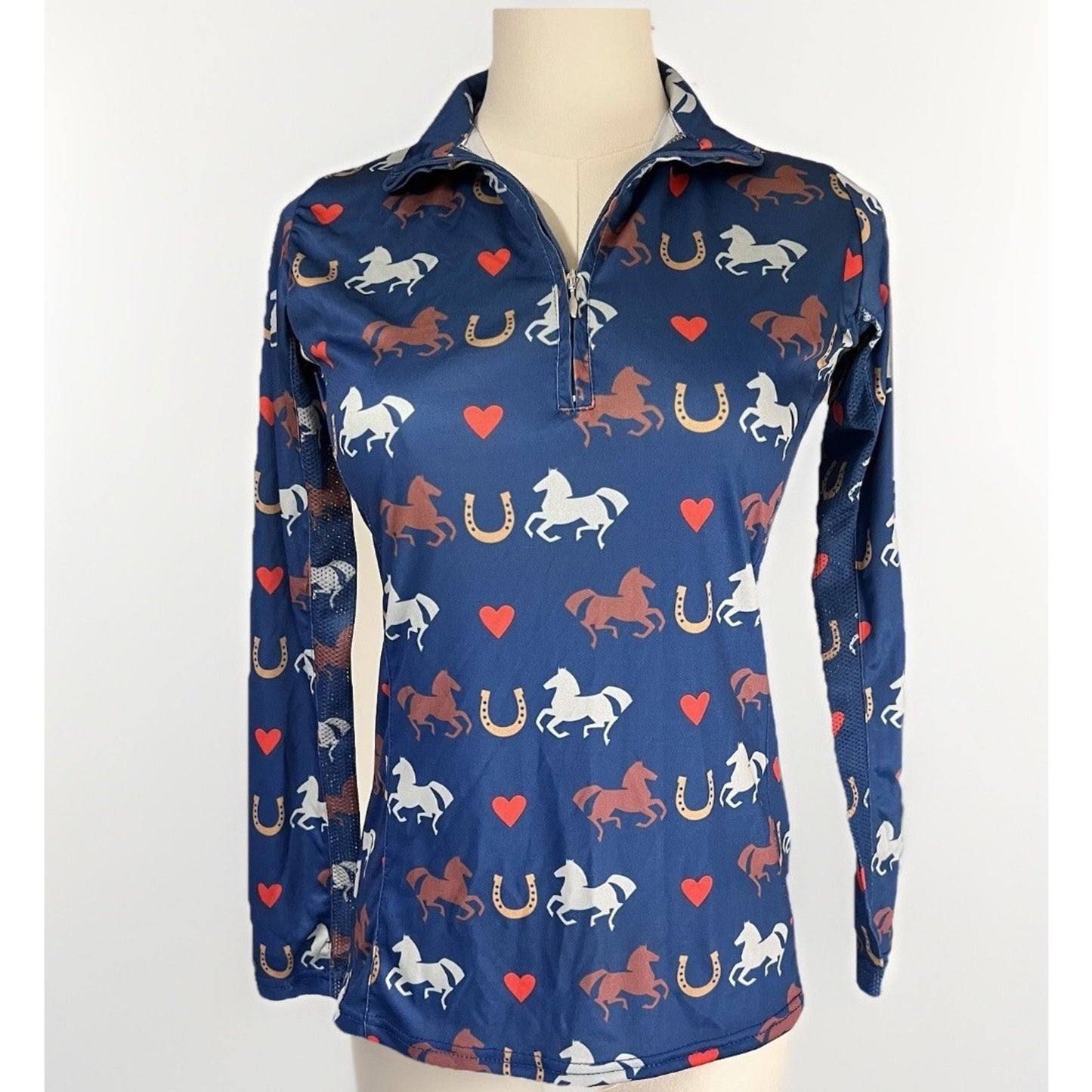 Royal Highness Equestrian Sun Shirt Girl Women Long Sleeve 1/4 Zip (M) Mesh Back