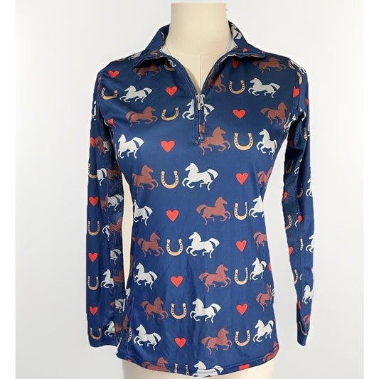 Royal Highness Equestrian Sun Shirt Girl Women Long Sleeve 1/4 Zip (M) Mesh Back