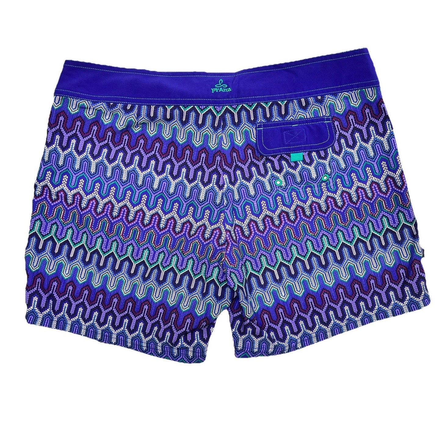 prAna Women (S) Makenna Board Shorts Low Rise Surfing Hiking Purple Geometric