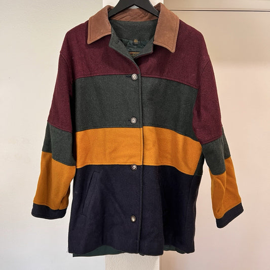 Vintage French Country Express (L) Coat Jacket Colorblock Wool Leather Chore