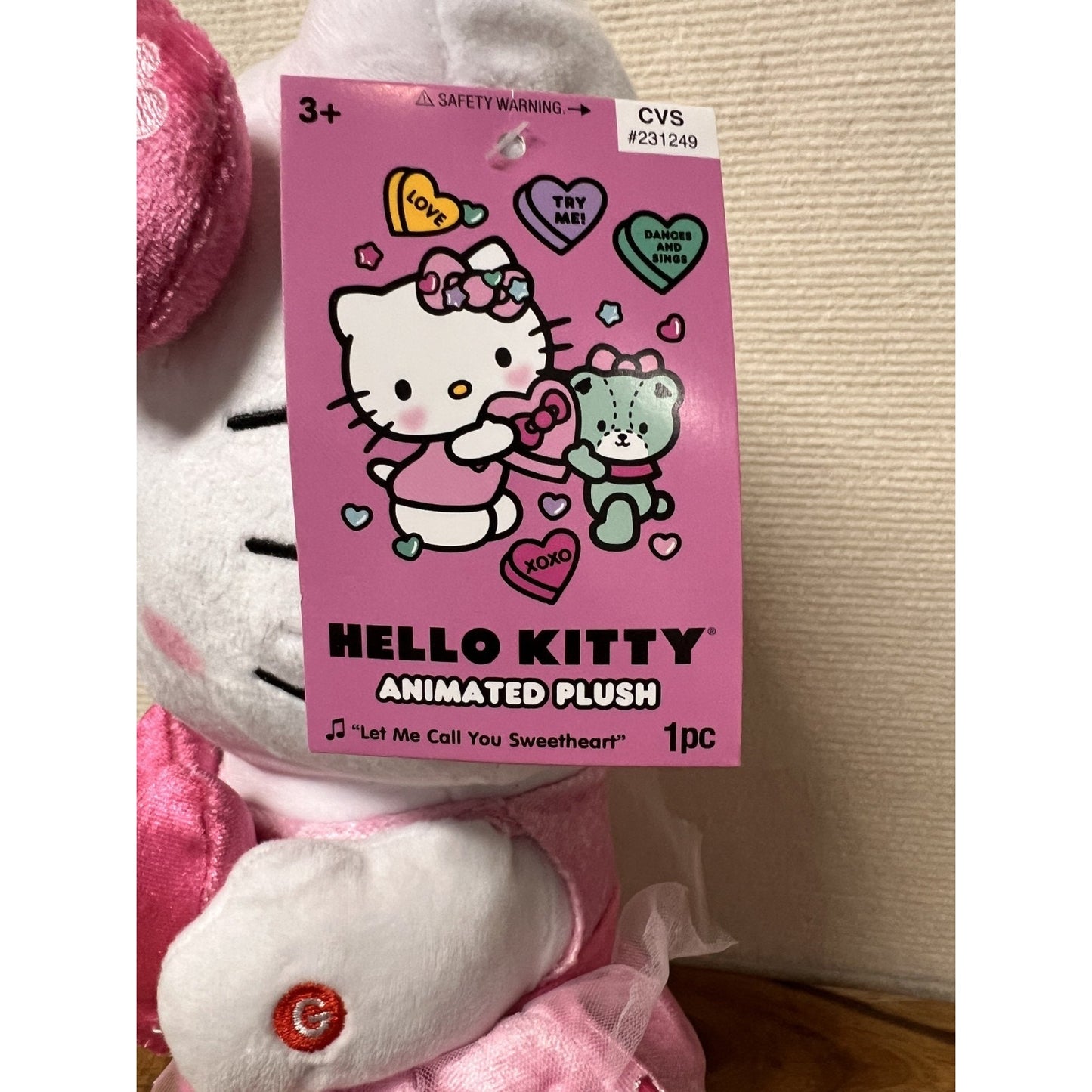NWT Sanrio Hello Kitty Animated Sidestepper XOXO 2024 Valentine's Day Plush Toy