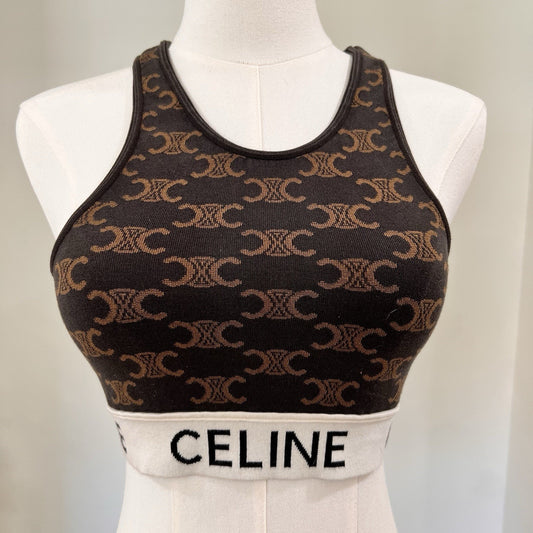 Celine Monogram Crop Sports Bra Silk Cotton (M) Brown Athletic Knit Triomphe