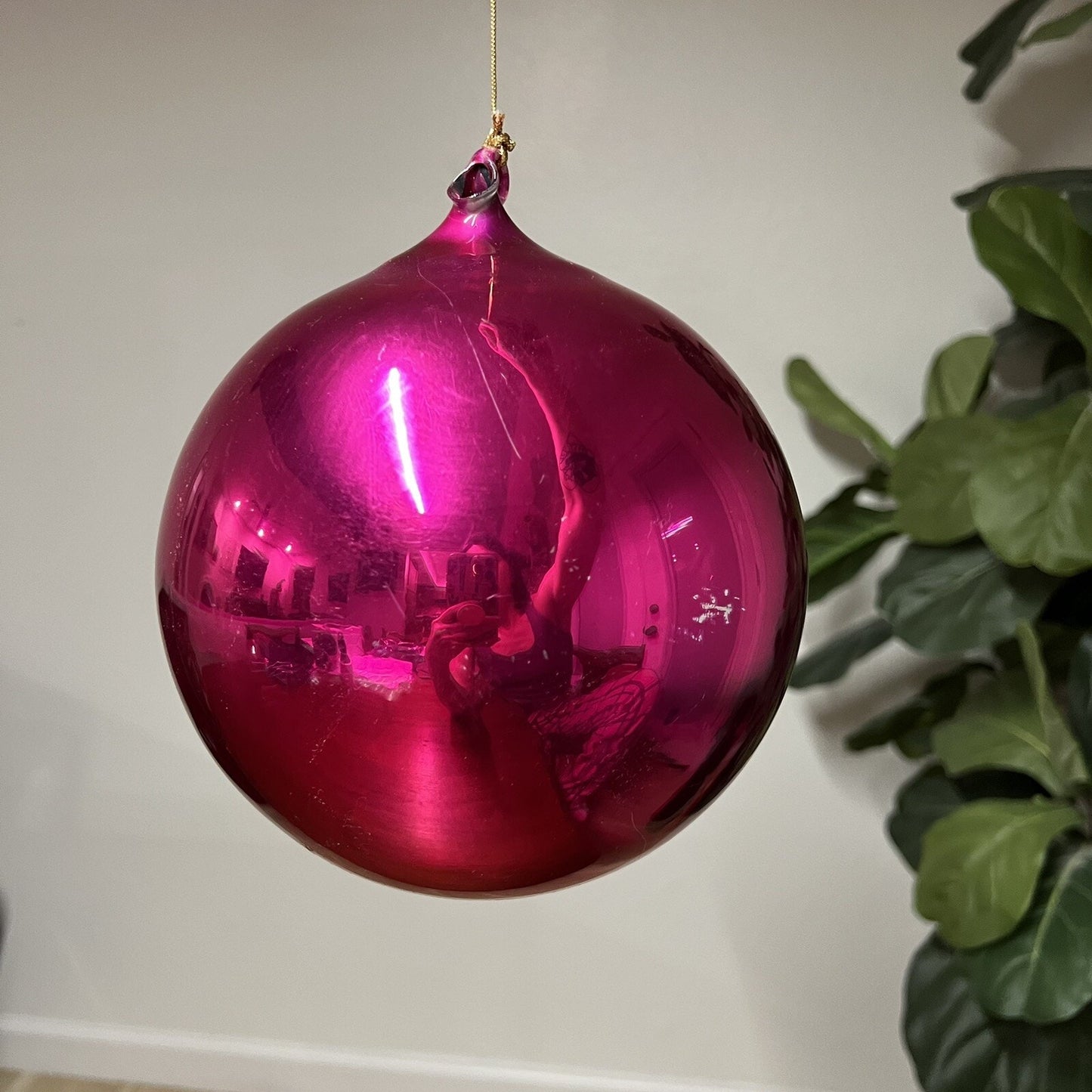 9” Department 56 Pink Hand Blown Mercury Glass Medium Ball Ornament #4839-9