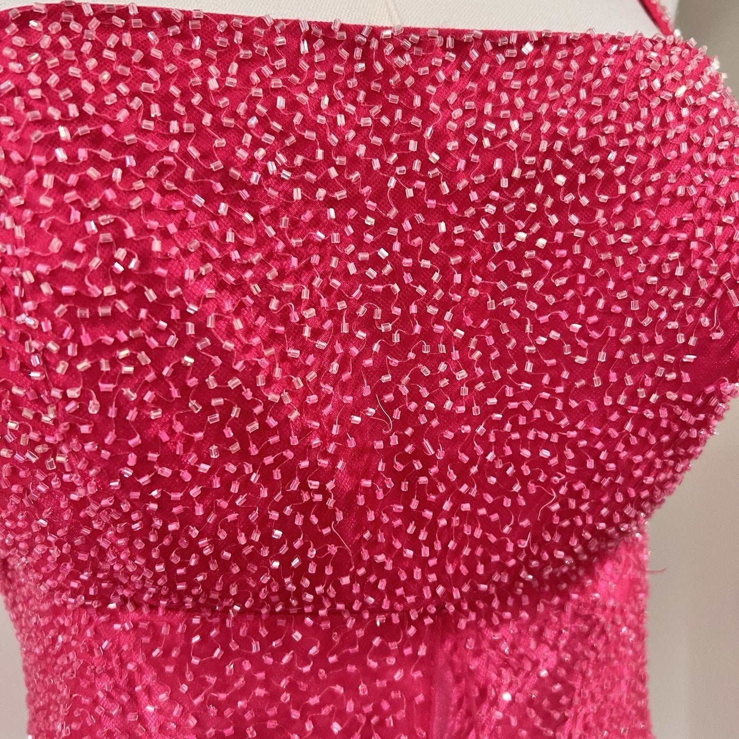 90s Y2k Caché Dress (6) Ethereal Fairy Beaded Hot Pink Barbie Sheer Prom Glam