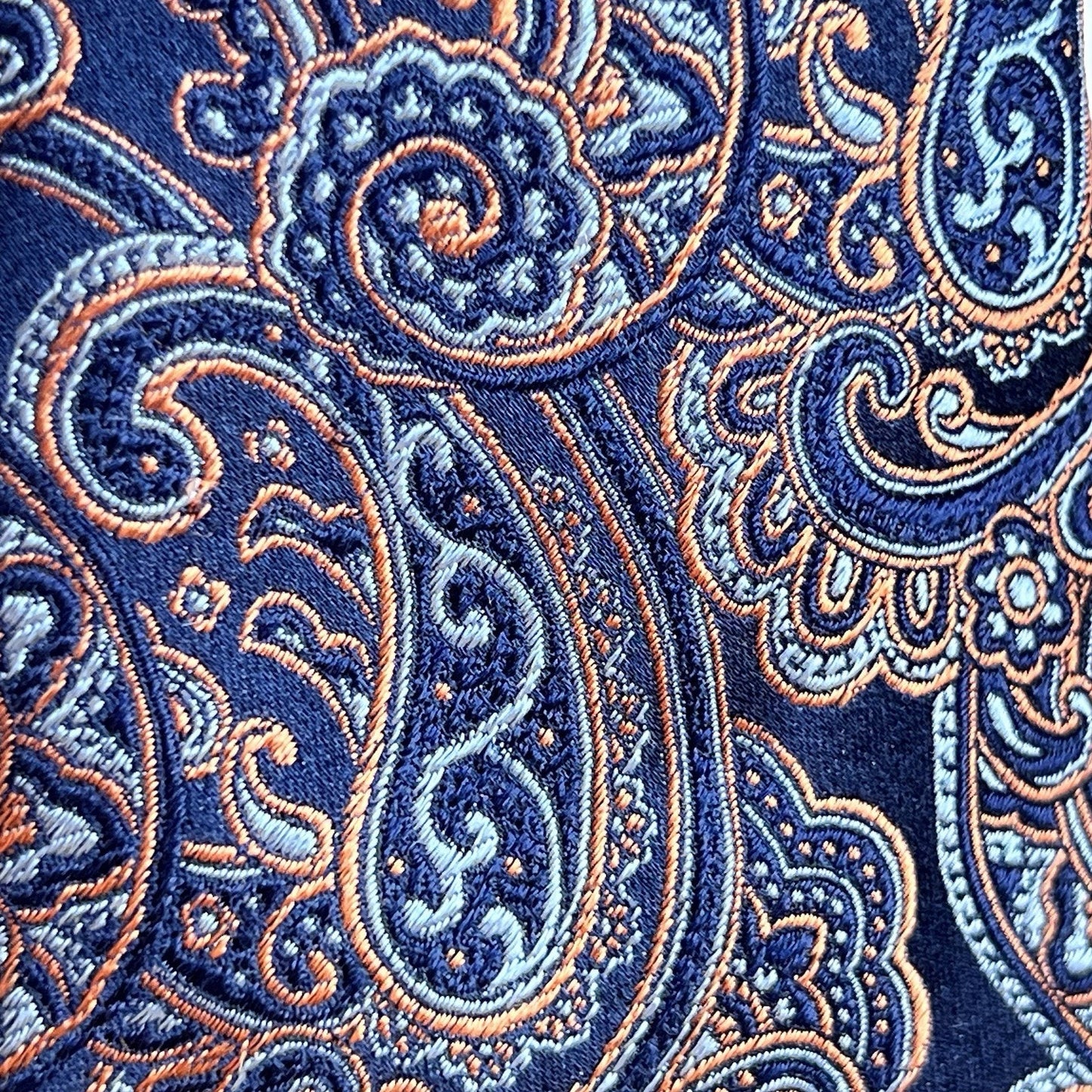 T.M. LEWIN Long Men's 100% Silk Necktie 63.5" Designer Blue Orange Paisley