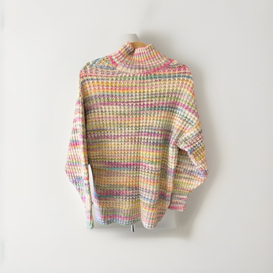 Topshop Women’s 4/6 Chunky Knit Mock Turtleneck Sweater Pastel Striped Cozycore
