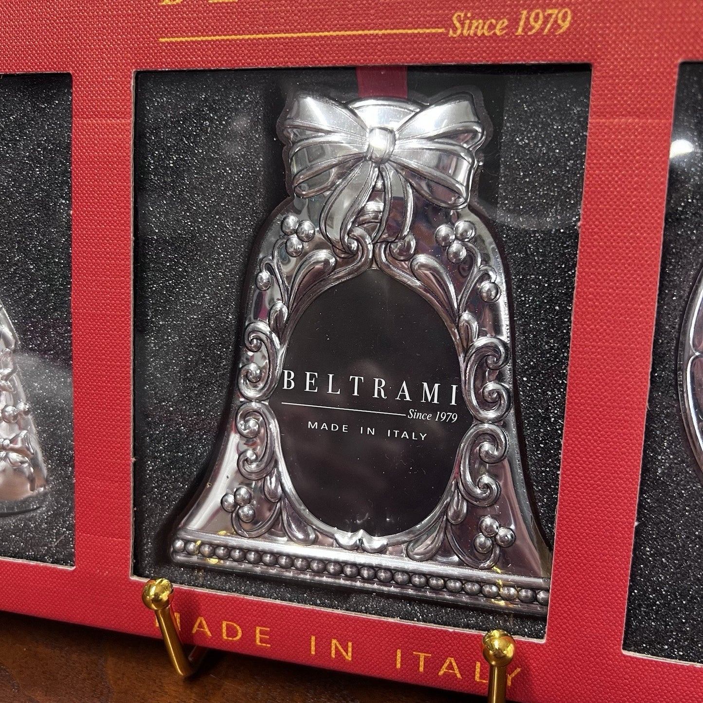 3 x Beltrami Ornaments Silver Photo Picture Frames Christmas Tree Bell Wreath