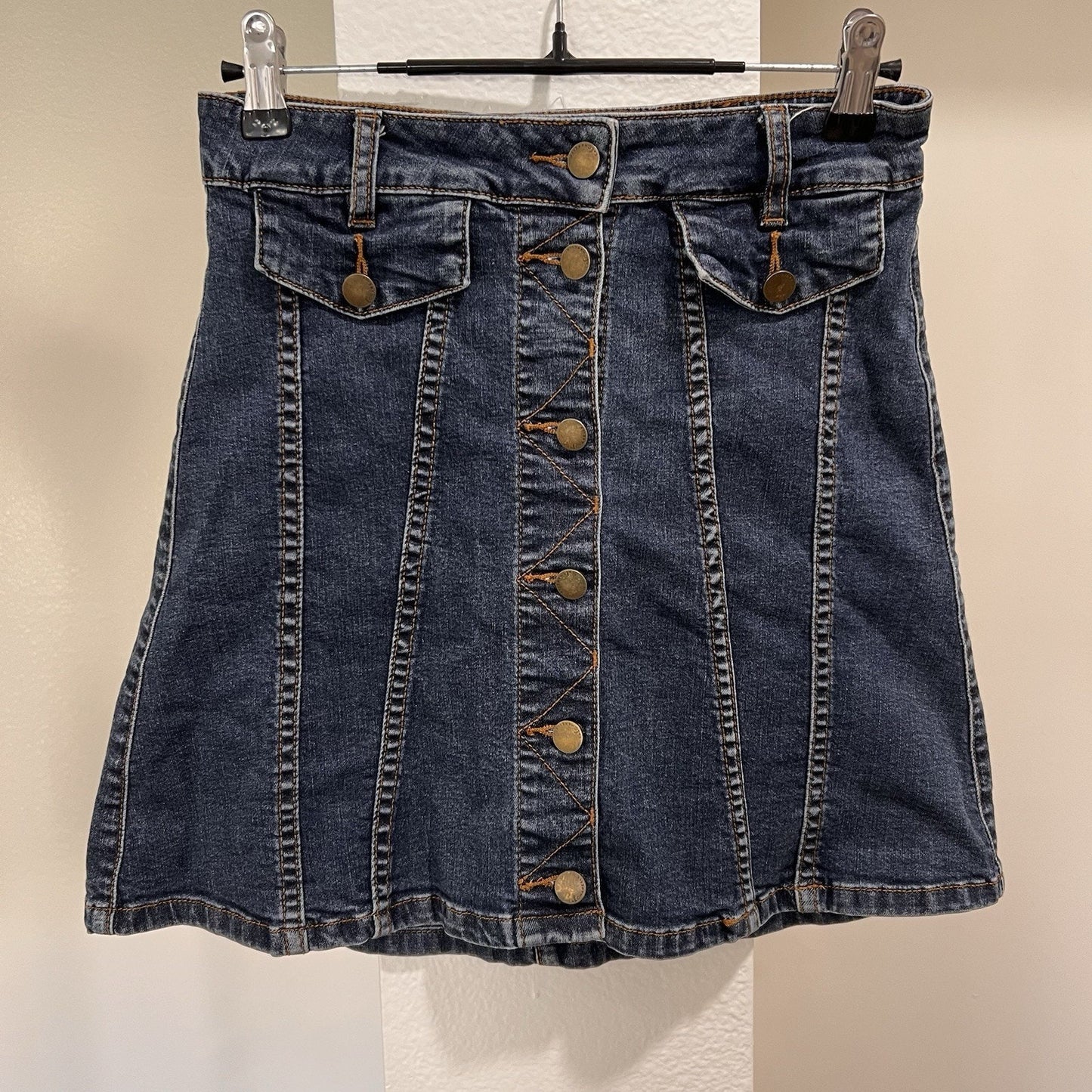 Y2K Denim Mini Skirt 26” Button Front High Rise La Chapelle Mall Brand McBling