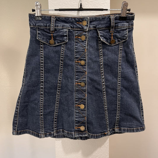 Y2K Denim Mini Skirt 26” Button Front High Rise La Chapelle Mall Brand McBling