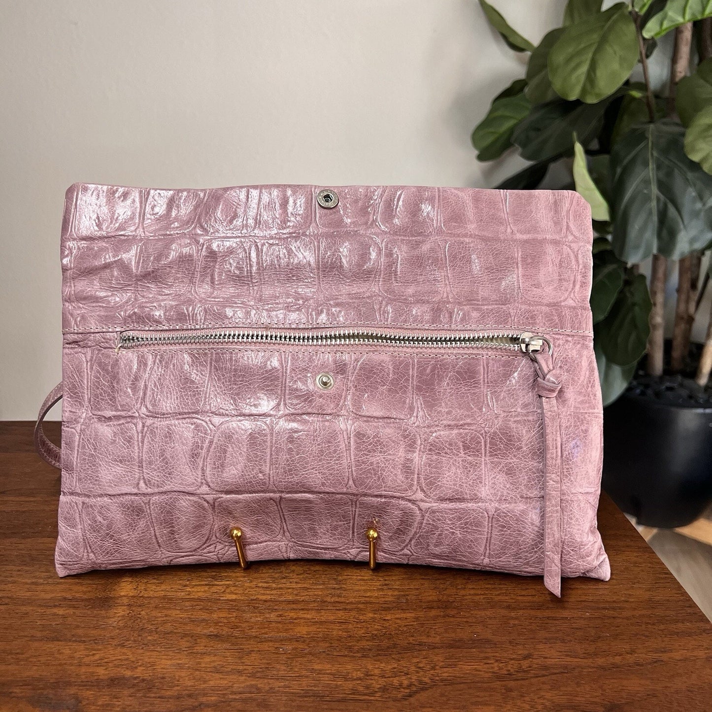 Vtg Gianni Chiarini Pink Italian Leather Pochette Designer Shoulder Bag Purse