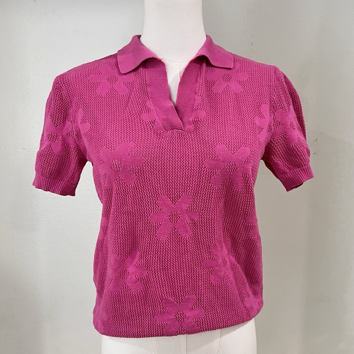 BEACH RIOT Liliana Cover Up Polo Top XS Retro Floral Pink Resort Preppy Crochet