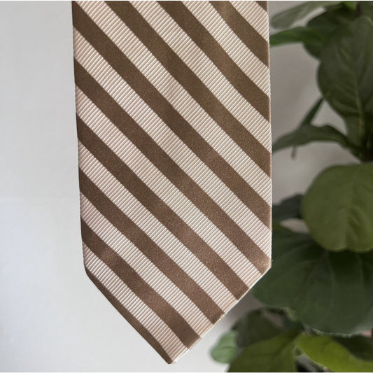 Façonnable Repp Tie Designer Handmade In France Necktie Gold Striped Silk Blend
