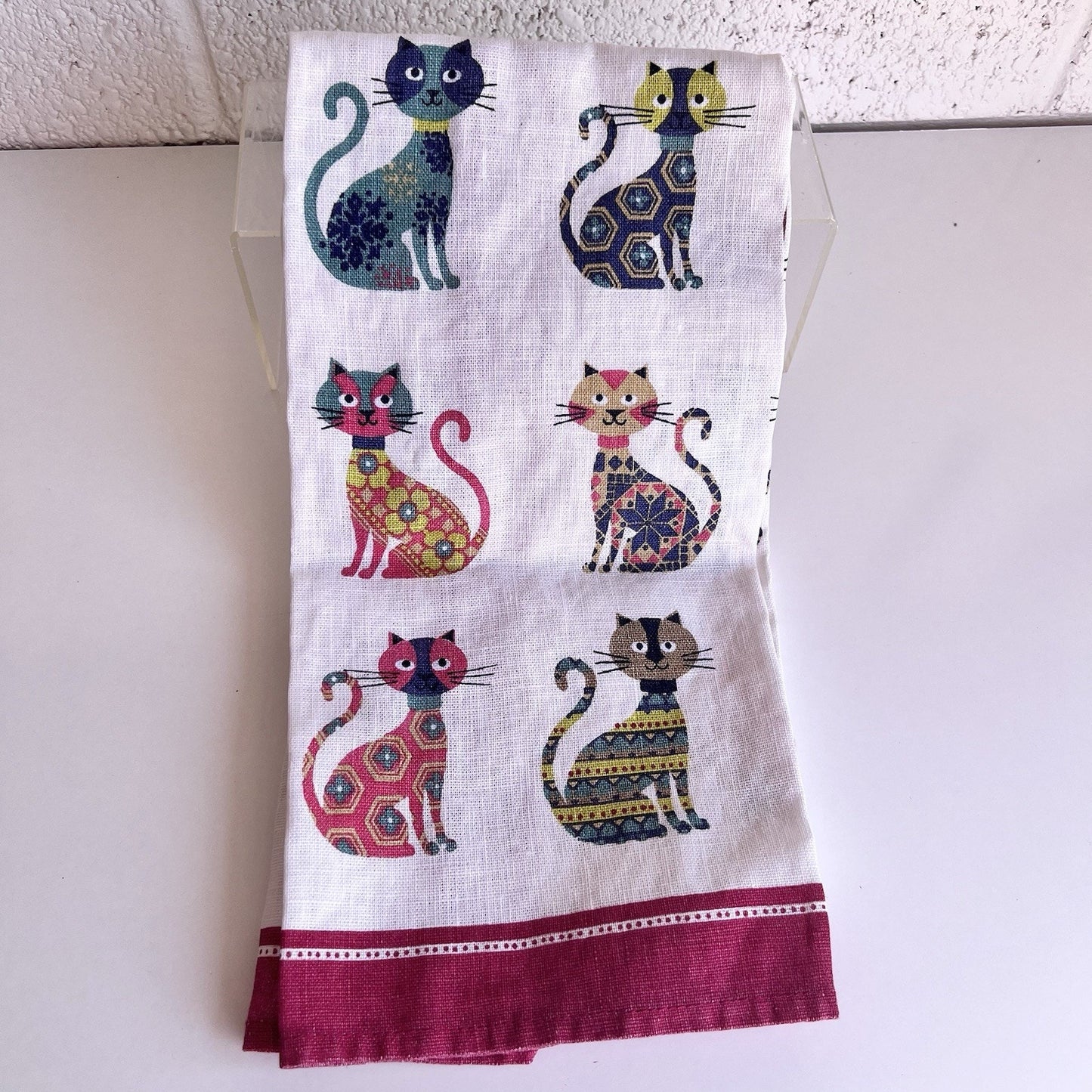 NWOT Rare Ulster Weavers Groovy Cats 100% Linen Tea Towel 18"x26" Retro