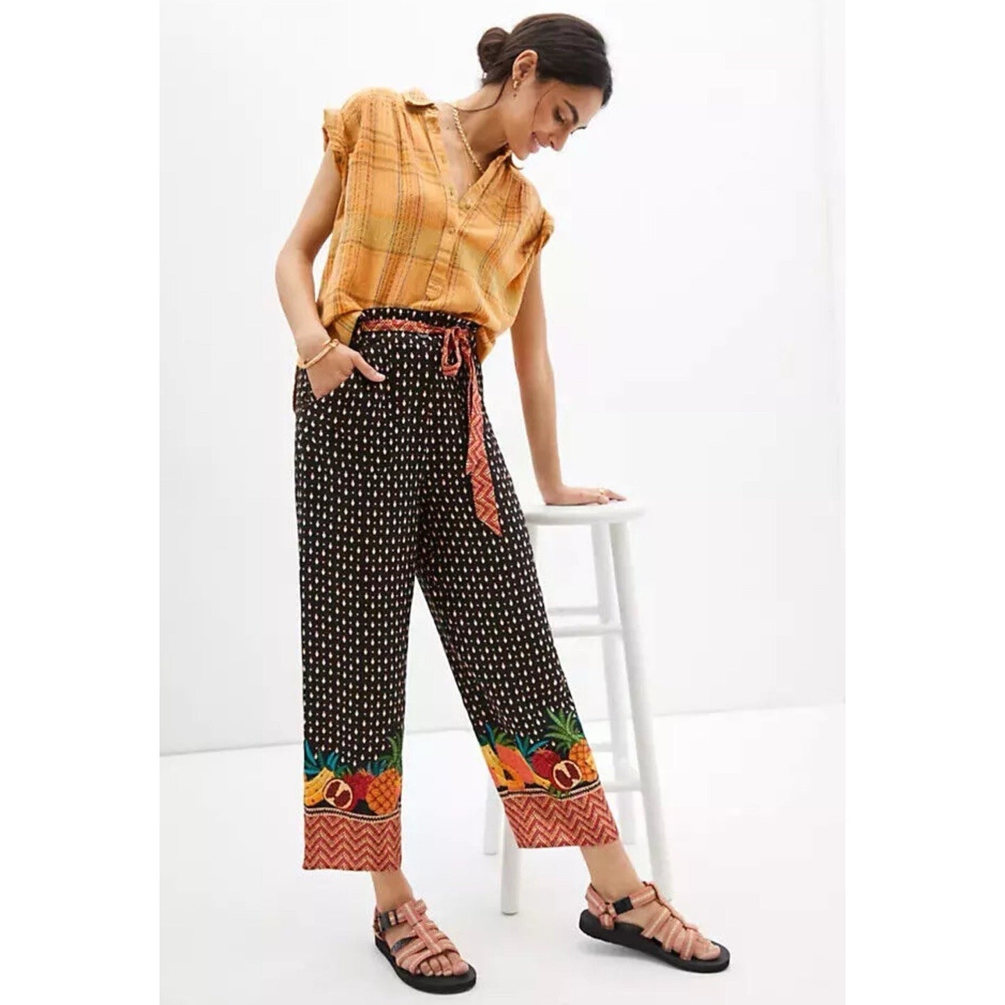 Anthropologie Farm Rio XS Paperbag Pants Refined Joggers Belted Tropical