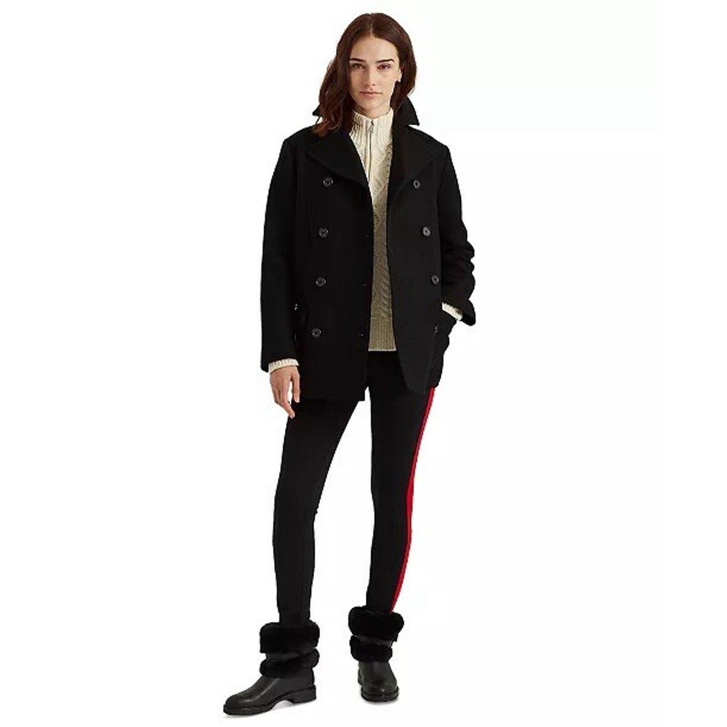 Lauren Ralph Lauren Black Label XS Ponte Skinny Leggings Black Red Side Stripe