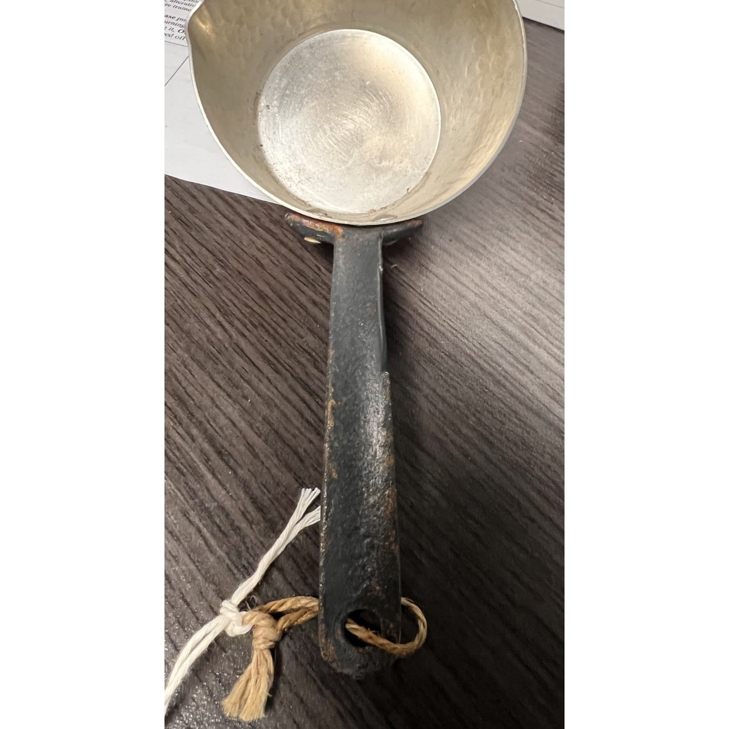 Vintage Hammered Copper Measuring Cup w/ Pour Spout & Cast Iron Handle
