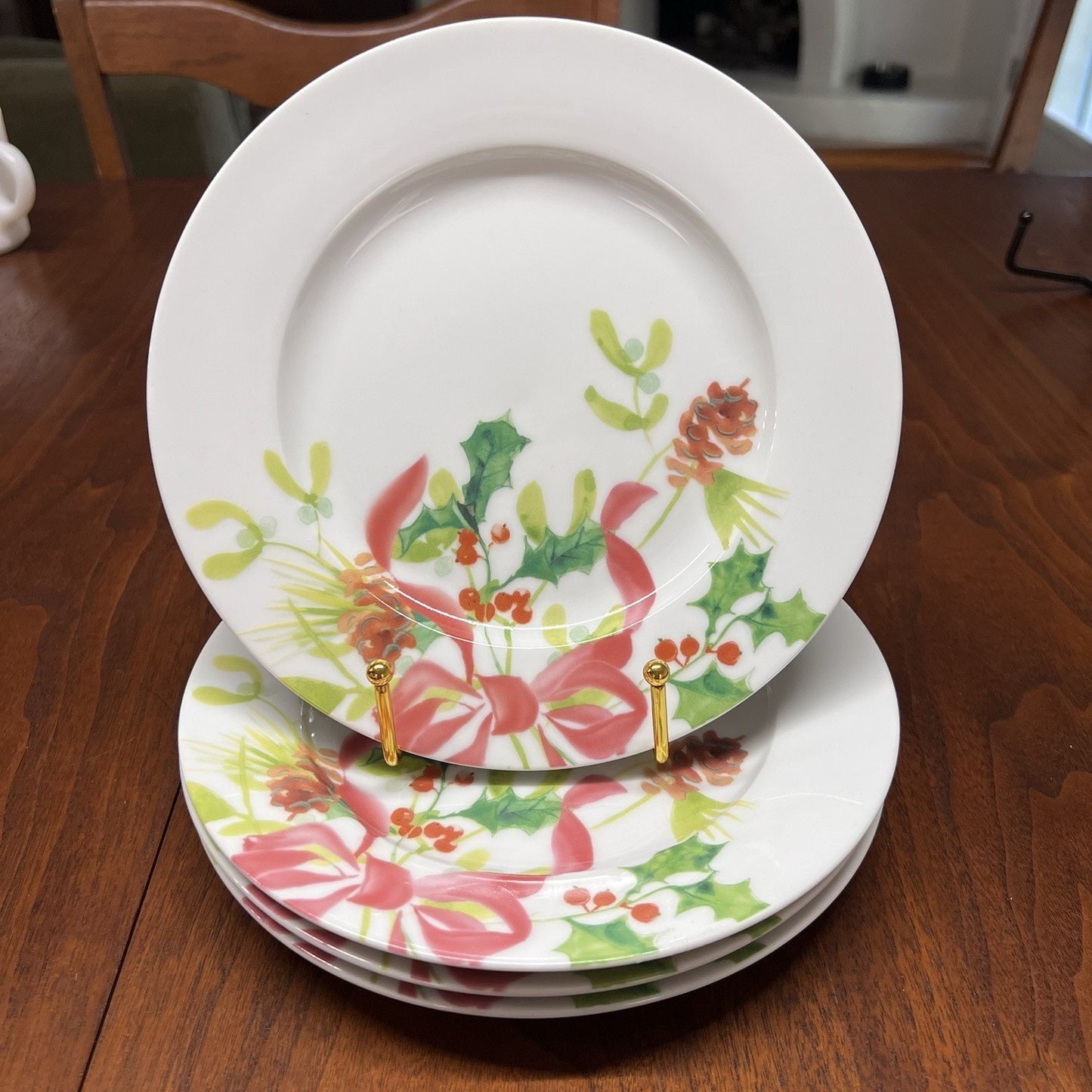 4 Paula Deen Christmas Wreath 8" Plates Salad Dessert Holiday Farmhouse Classic
