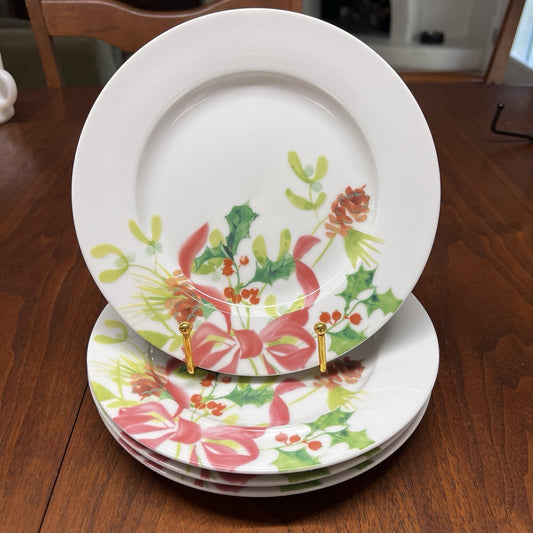 4 Paula Deen Christmas Wreath 8" Plates Salad Dessert Holiday Farmhouse Classic