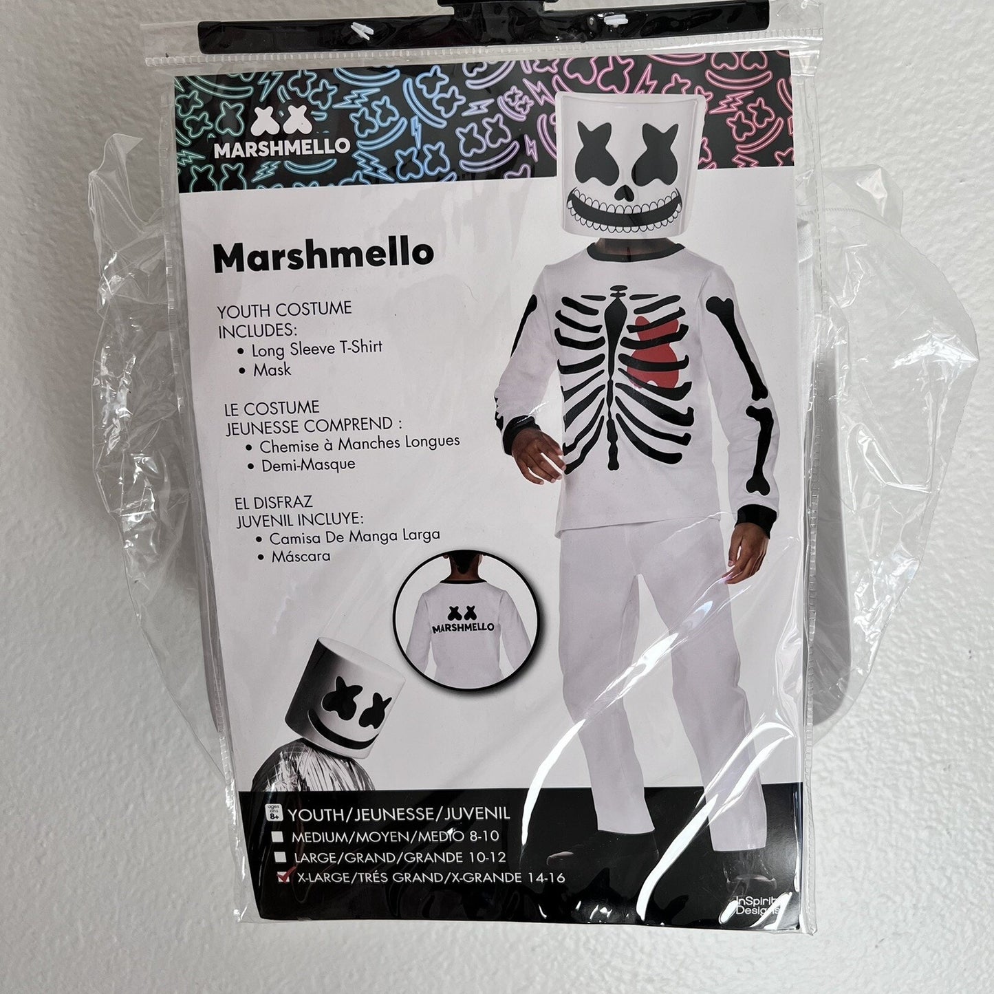 NWT Official Marshmello DJ Mello Helmet Skeleton Full Kids XL 14-16 Costume