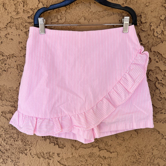 Lilly Pulitzer Sz 2 Mini Skort Neon Pink Preppy Girlie Seersucker Ruffle Faye
